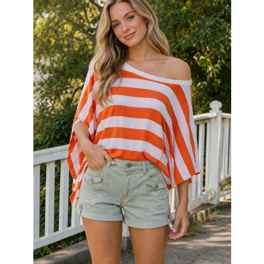 Anthropologie Maeve Orange and White Striped Top